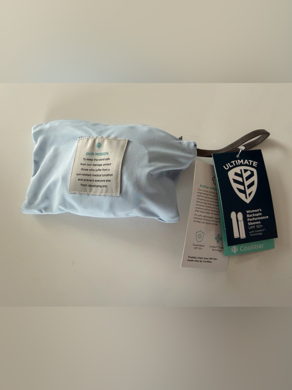 NWT Coolibar Light Blue Backspin Women's Performance Arm Sleeves S/M